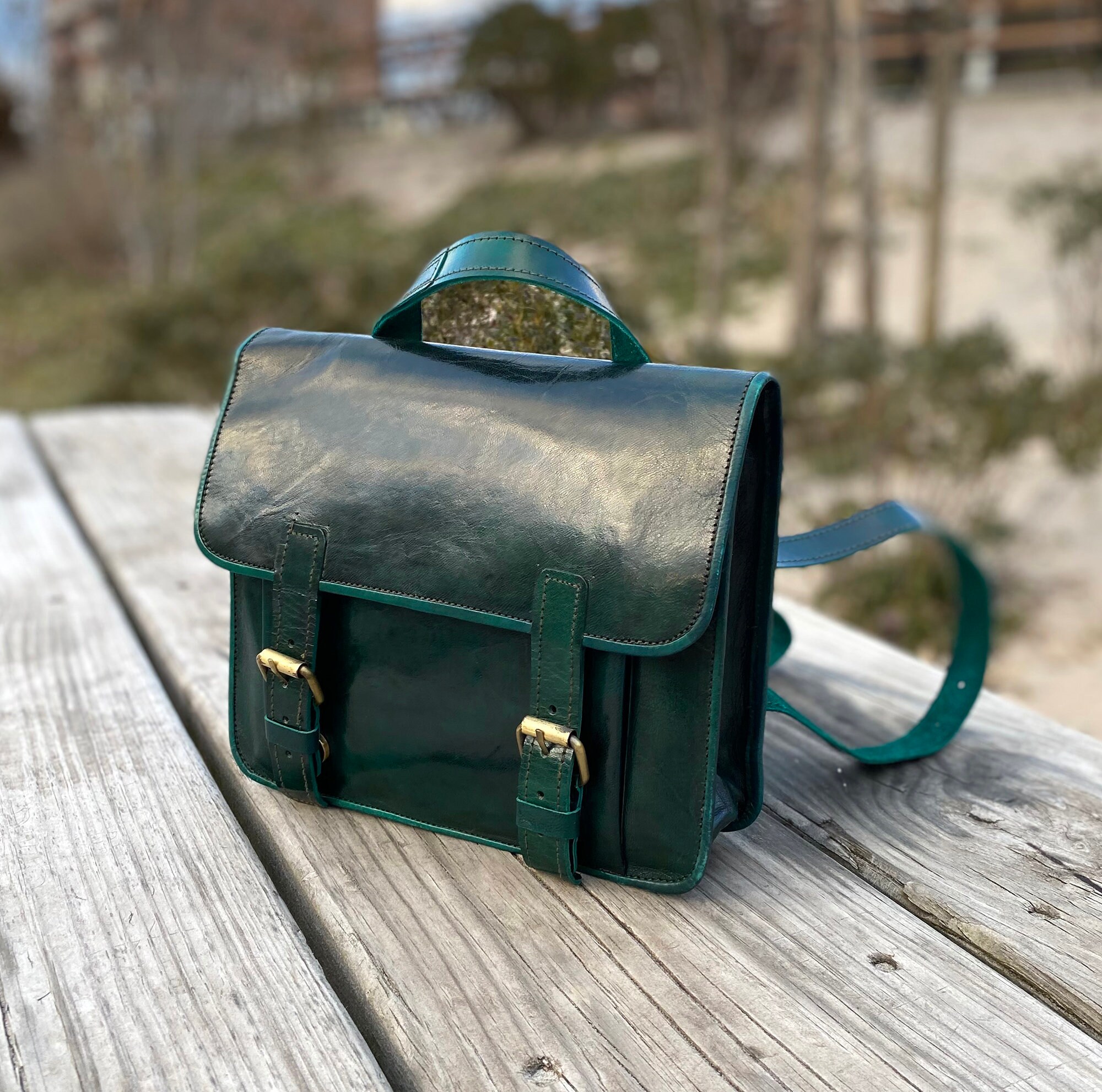 Genuine Leather Backpack Women Laptop Backpack Green Leather Etsy