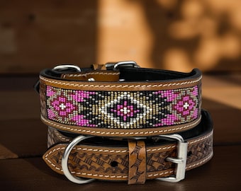 Leren hond kat puppyhalsband gepersonaliseerde tooled reliëf gesneden westerse stijl zware gewatteerde zachte verstelbare kraag