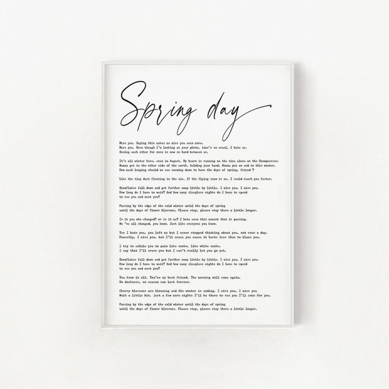 Spring Day Bts Lyrics Poster Bts Song Lyrics Print Bts Song Etsy Spring Day Bts Lyrics Poster Bts Song Lyrics Print Bts Song Etsy