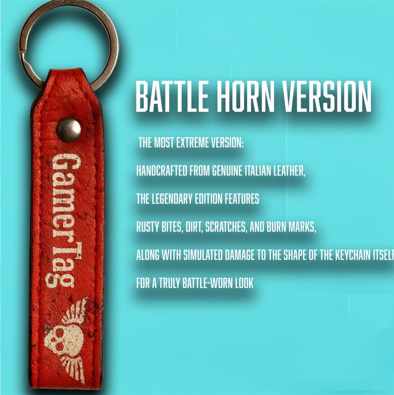 Personalized Leather Gamer Keychain – Engrave Gamer Tag, User ID, or Call Sign | Battle Horn Collection – Handmade in Italy Battle-Worn