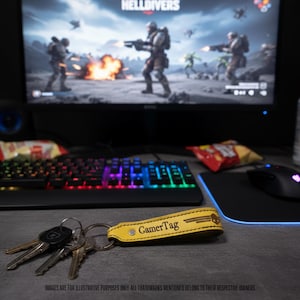 Personalized Leather Gamer Keychain – Engrave Gamer Tag, User ID, or Call Sign | Battle Horn Collection – Handmade in Italy image 2
