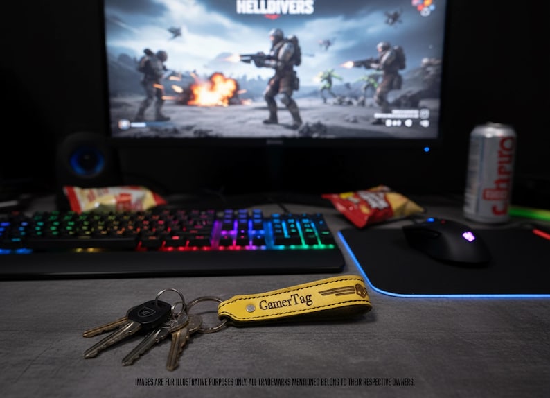 Personalized Leather Gamer Keychain – Engrave Gamer Tag, User ID, or Call Sign | Battle Horn Collection – Handmade in Italy image 2