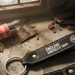 Handcrafted Leather Keychain | Post-Apocalyptic Fallout Style | Personalized Black