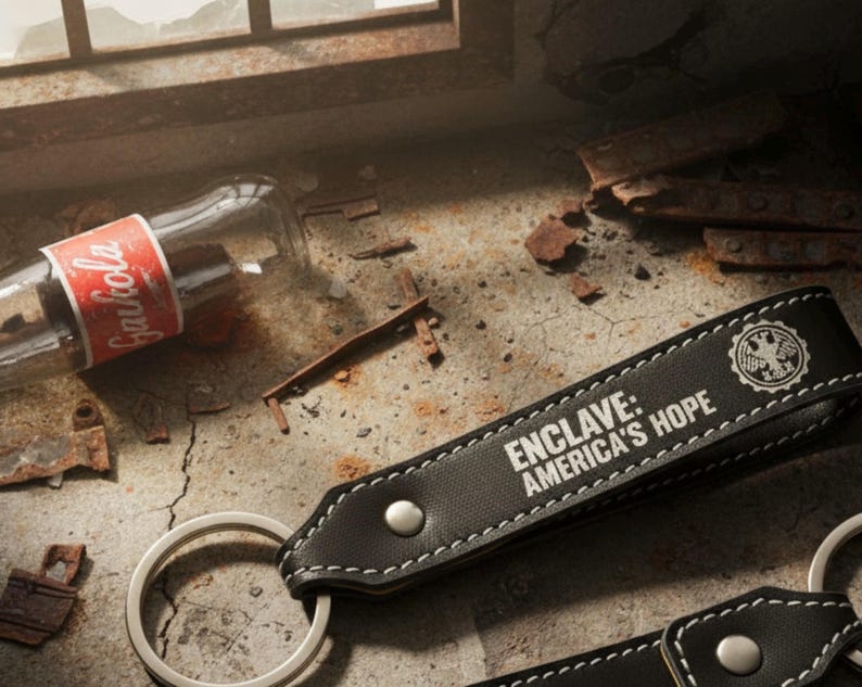 Handcrafted Leather Keychain | Post-Apocalyptic Fallout Style | Personalized Black