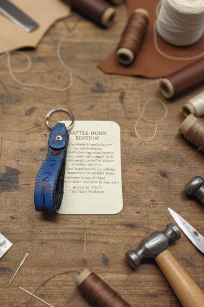 Personalized Leather Gamer Keychain – Engrave Gamer Tag, User ID, or Call Sign | Battle Horn Collection – Handmade in Italy image 8