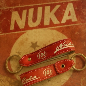 Handcrafted Leather Keychain | Post-Apocalyptic Fallout Style | Personalized Red
