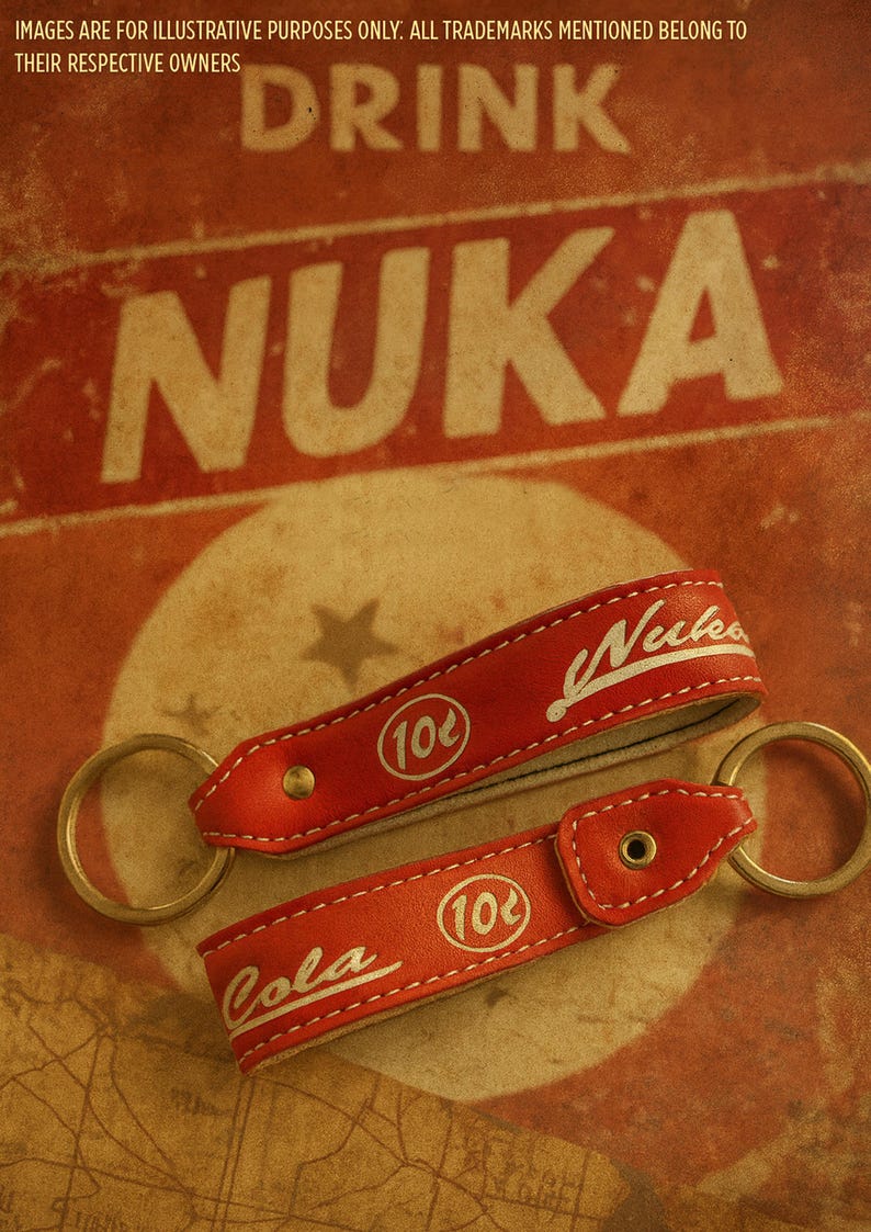 Handcrafted Leather Keychain | Post-Apocalyptic Fallout Style | Personalized Red