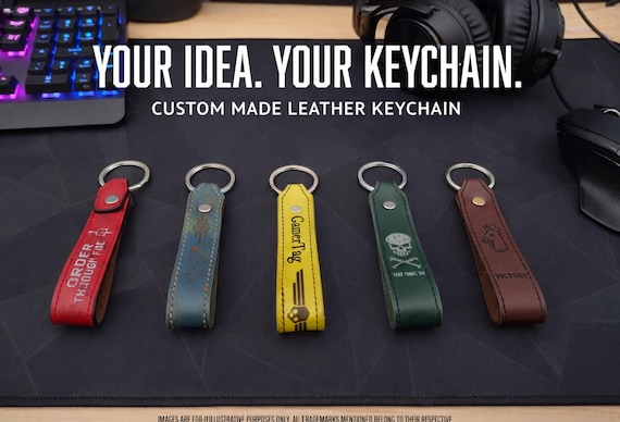 Portachiavi gamer personalizzato in pelle – Incisione Gamer Tag, User ID o Call Sign | Collezione Battle Horn – Handmade in Italy