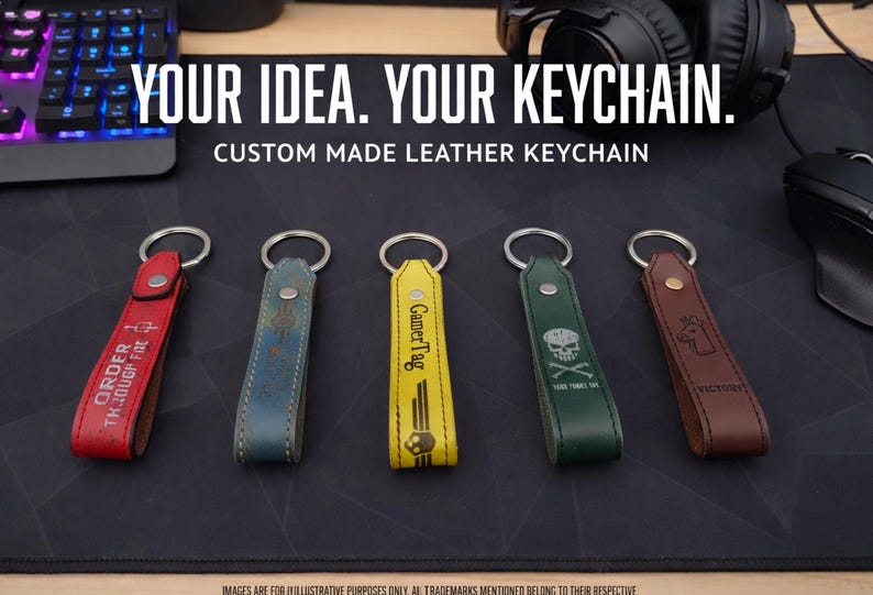 Personalized Leather Gamer Keychain – Engrave Gamer Tag, User ID, or Call Sign | Battle Horn Collection – Handmade in Italy image 1
