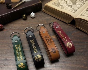 Handcrafted Leather Keychain – Custom Laser Engraving – Perfect Gift for RPG Players and Geek Collectors