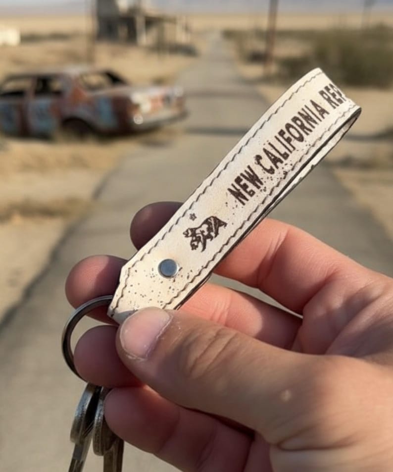 Handcrafted Leather Keychain | Post-Apocalyptic Fallout Style | Personalized White