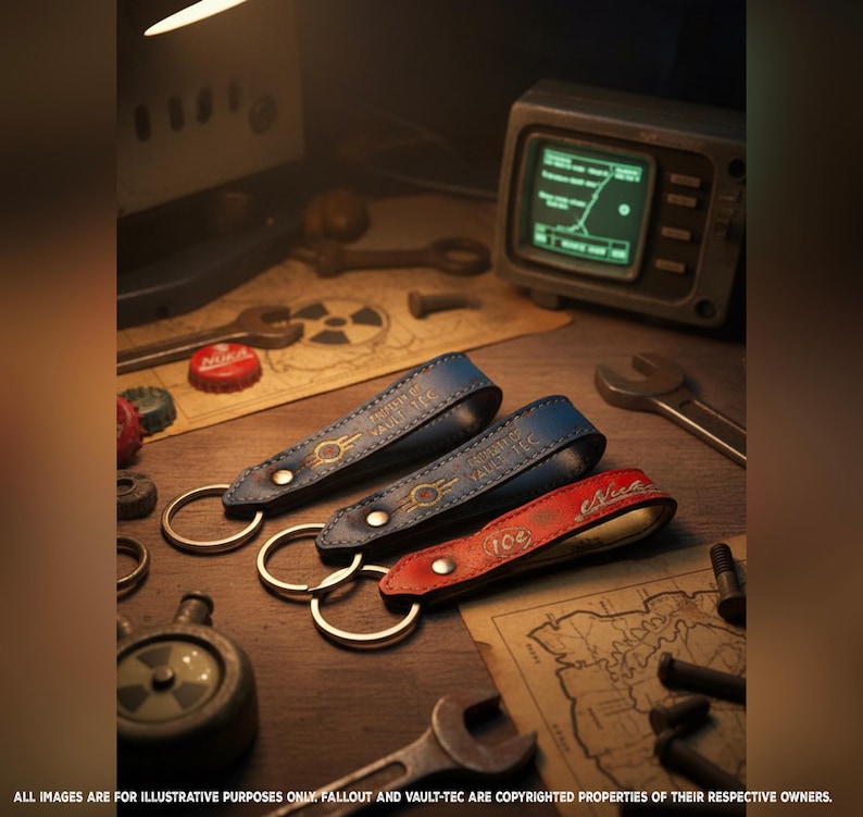 Handcrafted Leather Keychain | Post-Apocalyptic Fallout Style | Personalized image 10