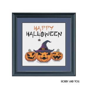 Happy Halloween Pumpkin Cross Stitch Pattern. PDF Files.