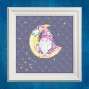 Gnome Cross Stitch Pattern PDF Gnome on the Moon Cross Stitch Night gnome Cross Stitch Cute Gnome cross stitch pattern PDF Magic Gnome PDF