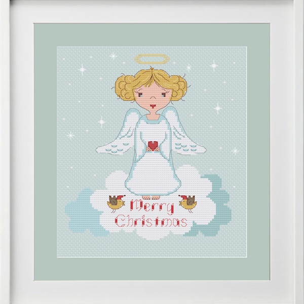 Christmas Angel Cross Stitch Pattern Digital Instant Download PDF Angel cross stitch pattern PDF Merry Christmas cross stitch pattern Angel