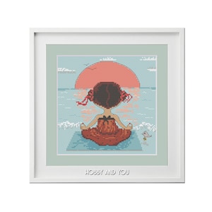 Yoga cross stitch pattern,Yoga Girl cross stitch pattern Instant download PDF, girl doing yoga cross stitch pdf pattern, cute girl pattern
