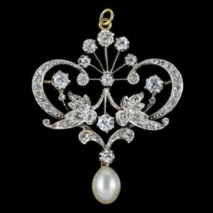 Victorian Rose Cut Diamond Pearl Brooch Pendant: Sterling Silver Handmade Jewelry
