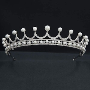 Handmade Sterling Silver Pearl Tiara: CZ Diamond Wedding Crown