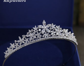 Handmade Floral CZ Tiara: Sterling Silver Bridal Crown