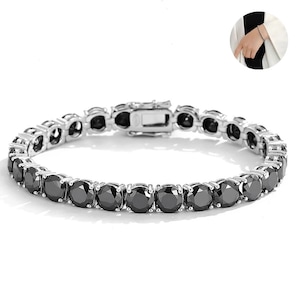 Black Moissanite Tennis Bracelet: Platinum Plated Sterling Silver