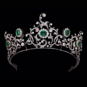 Handmade Victorian Emerald & Rose Cut Diamond Tiara: 925 Silver Wedding Crown