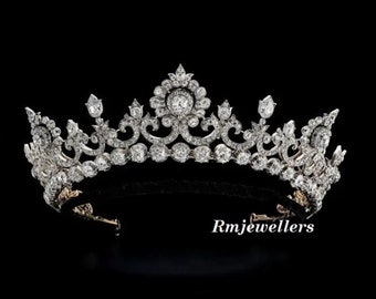 Victorian Rose Cut Diamond, 12.78ct Diamond, Silver Purity 92.5 ,Handmade Tiaras/Crown Wedding Tiara Crown