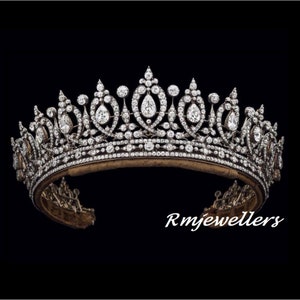 Tiaras de diamantes victorianos, pureza de diamante americano de 15,80 ct 925 plata, tiaras/corona hechas a mano // boda/aniversario y corona de tiara nupcial