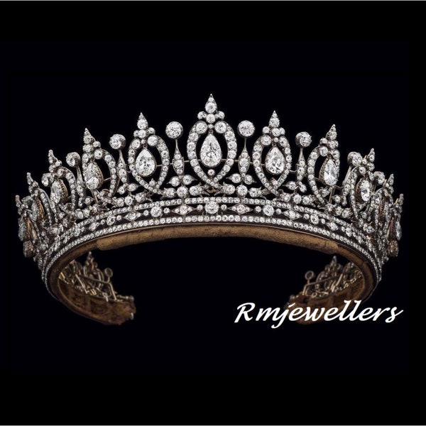 Victorian Diamond Tiaras, 15.80ct American Diamond Purity 925 Silver, Handmade Tiaras/Crown || Wedding/Anniversary & Bridal Tiara Crown