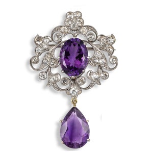 Blossom 4.25ct Moissanite Round cut Handmade Brooch, Purity 925 Sterling Silver With 8ct Amethyst Stylish Brooch For Unisex