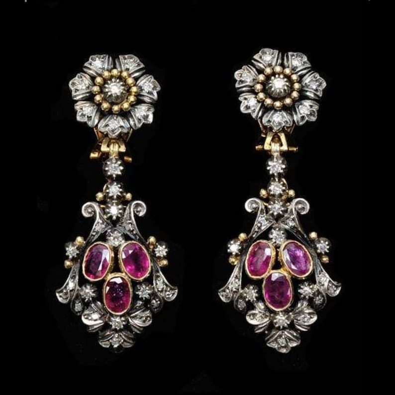 Victorian Antique Diamond Earrings, 6.50ct Rose Cut Diamond & 8.25ct ...