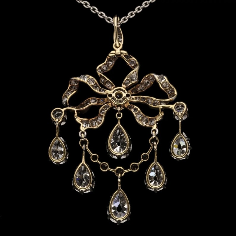 Edwardian Diamond Silver Brilliant Pendant Necklace, 7.5ct American ...