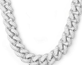 Klassische 925 Sterling Silber Kubanische Gliederkette für Männer, 13mm Breite, 22.06ct American Diamond, für Party wear/Geschenk