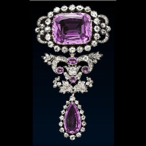 Art Deco Amethyst Brooch: Sterling Silver, CZ Diamond, Royal Jewelry