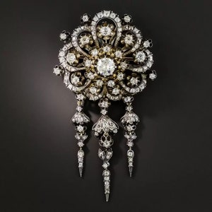 Victorian Antique Silver Moissanite Brooch, 14.20ct Moissanite Brilliant Handmade Brooch, Silver Purity 925 Wedding & Engagement Brooch