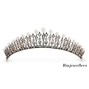 Victorian Sterling Silver Tiara: American Diamond & Pearl Crown