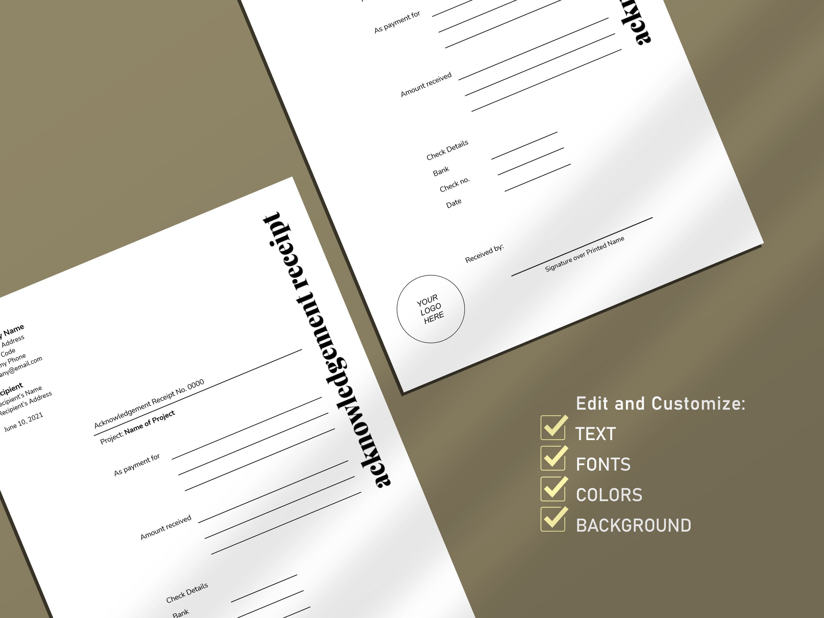 Acknowledgement Receipt Template Printable Minimalist Google - Etsy Finland