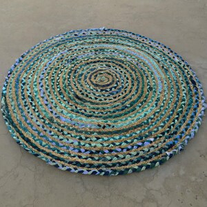 Alfombra redonda de yute y algodón, hecha a mano en la India, para sofá, estilo bohemio, de algodón, para decoración del hogar
