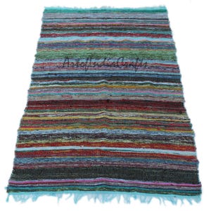 Chindi Rug Home Décor Bohemian Indian Chindi Rug Floor Décor Rag Colorful Cotton Rug Living Room Rug Bathroom Rug Throw Rug Area Rag Rug