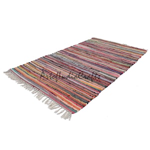 Cotton Chindi Rug Home Décor Bohemian Indian Chindi Rug Floor Décor Rag Colorful Cotton Rug Throw Rug Area Multicolor Rug
