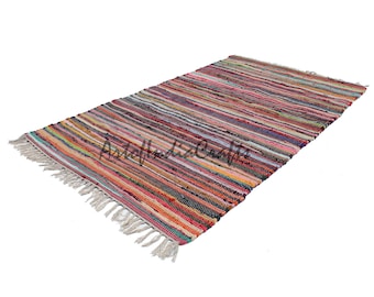 Handmade Cotton Chindi Rag Rug: Bohemian Multicolor Floor Decor