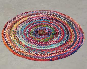 Handmade Colorful Cotton Round Rug: Bohemian Floor Decor