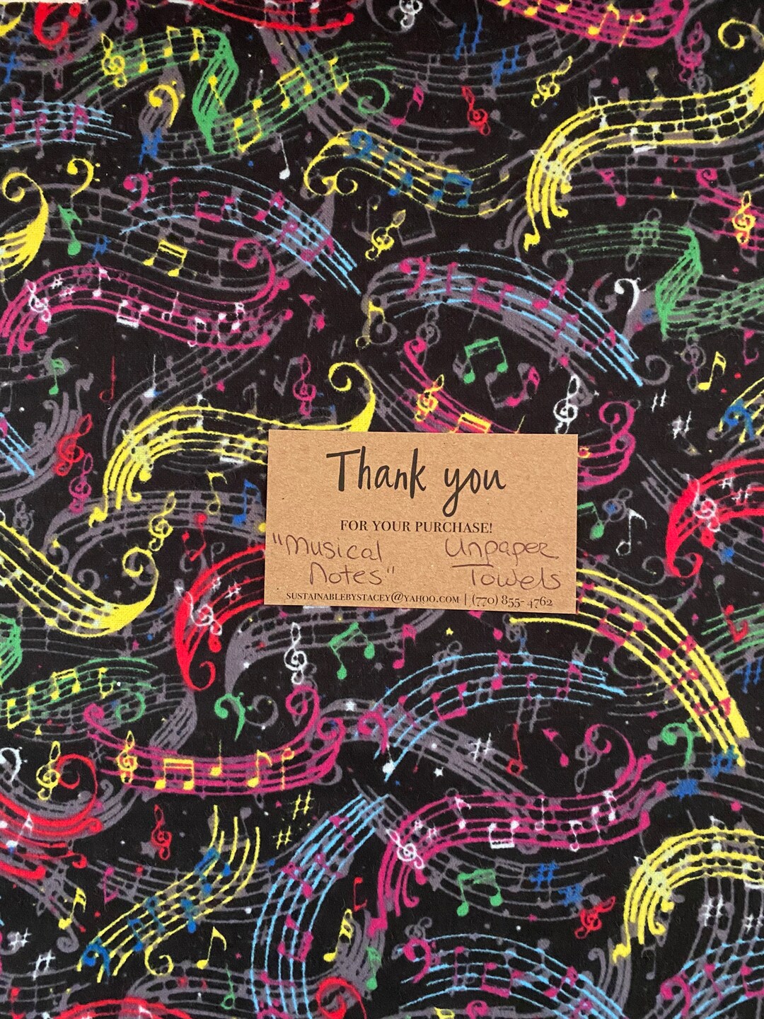 MUSICAL NOTES Paperless paper Towels 12 X 10 Cotton Flannel Handmade