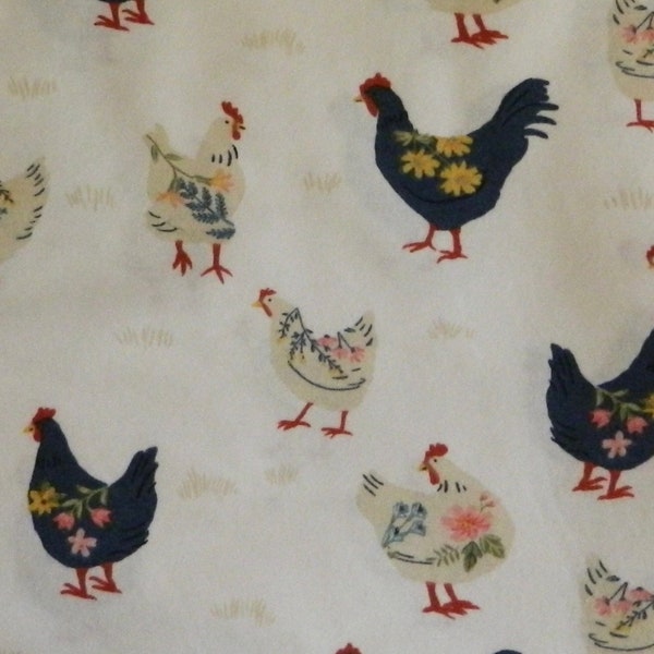 CHICKENS ON WHITE Unpaper Towels 12" x 10" Cotton Flannel Handmade Reusable Washable Farmhouse