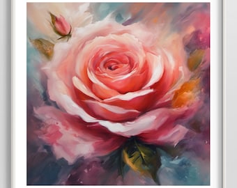 庭のバラ、オリジナルのアクリル画、花の絵画、ピンクの花、16x20の