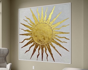 Gold Sunburst Canvas Wall Art With Swarovski Crystal, Modern