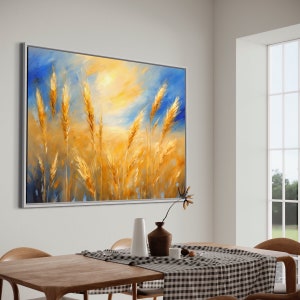 Golden Rye Field Acrylic Painting: Abstract Corn Stalks Wall Art