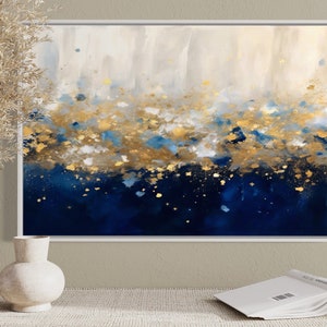 Gold Leaf Abstract Painting: White, Gray, and Blue Original Artwork