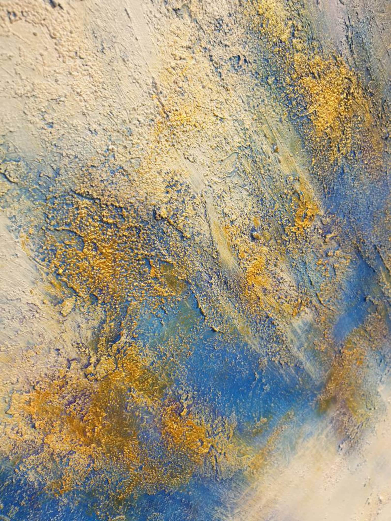 Blue and Gold Abstract Artwork Textured Painting Large Psinting in Cool