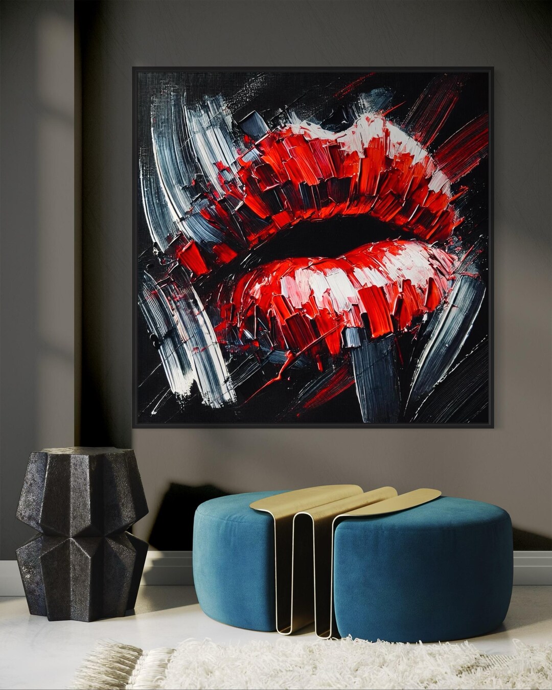 Original Red Lips Painting: Large Abstract Acrylic Art on Canvas - Etsy