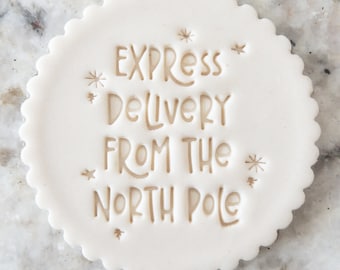 Express Delivery From The North Pole Cookie Biscuit Stamp Fondant Cake Decorating Icing Cupcakes Stencil Christmas
